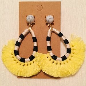 Yellow and black drop tassel earrings